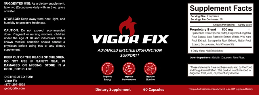 Vigor Fix Product Label